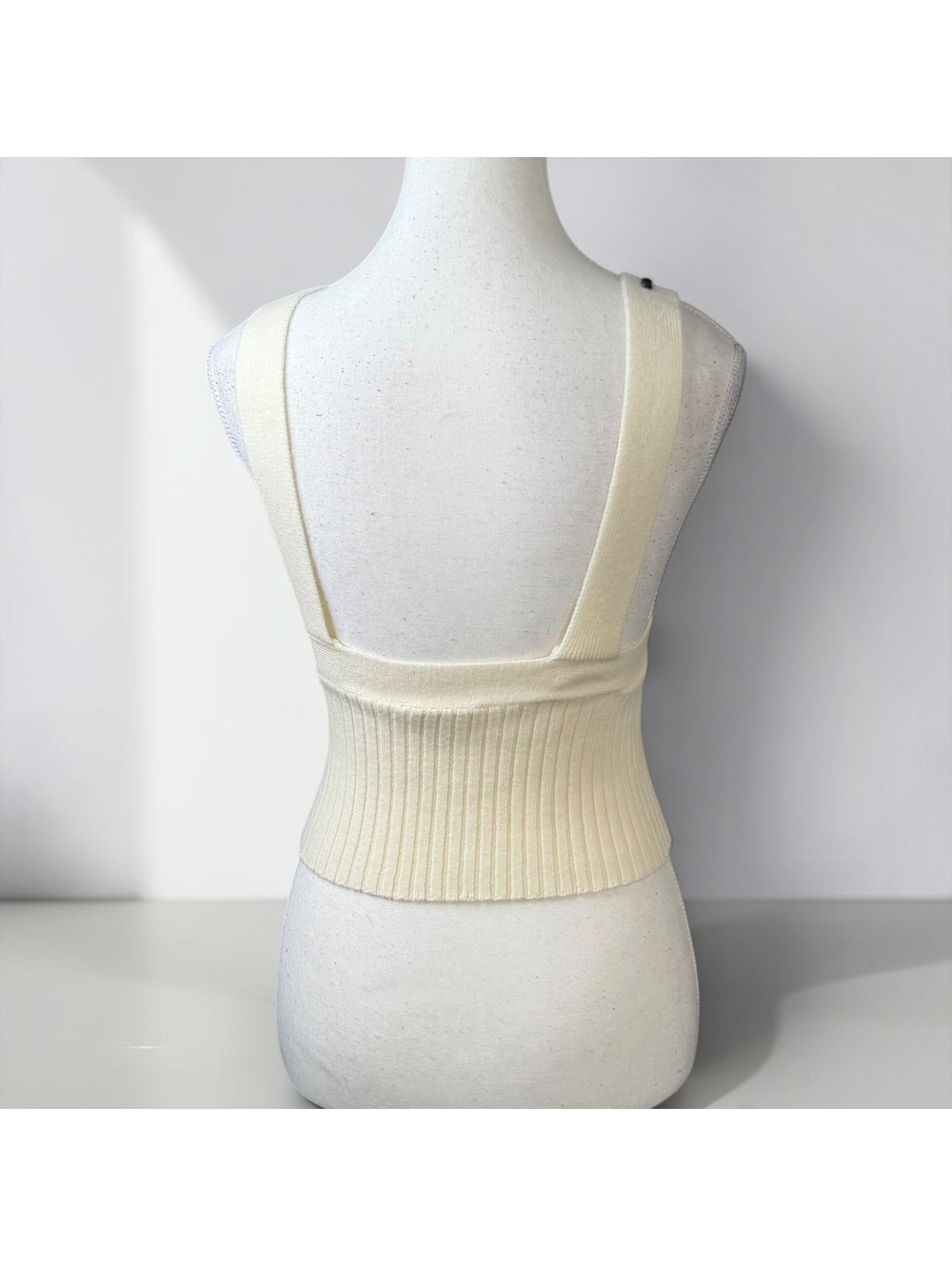 ZARA x KOKETIT Embroidered Face Knit Top Cream White Ribbed V-Neck Tank Sz S - Picture 2 of 4